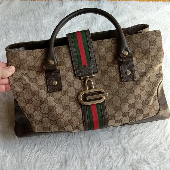 Gucci Handbags - Gucci Sherry Line Brown GG Satchel